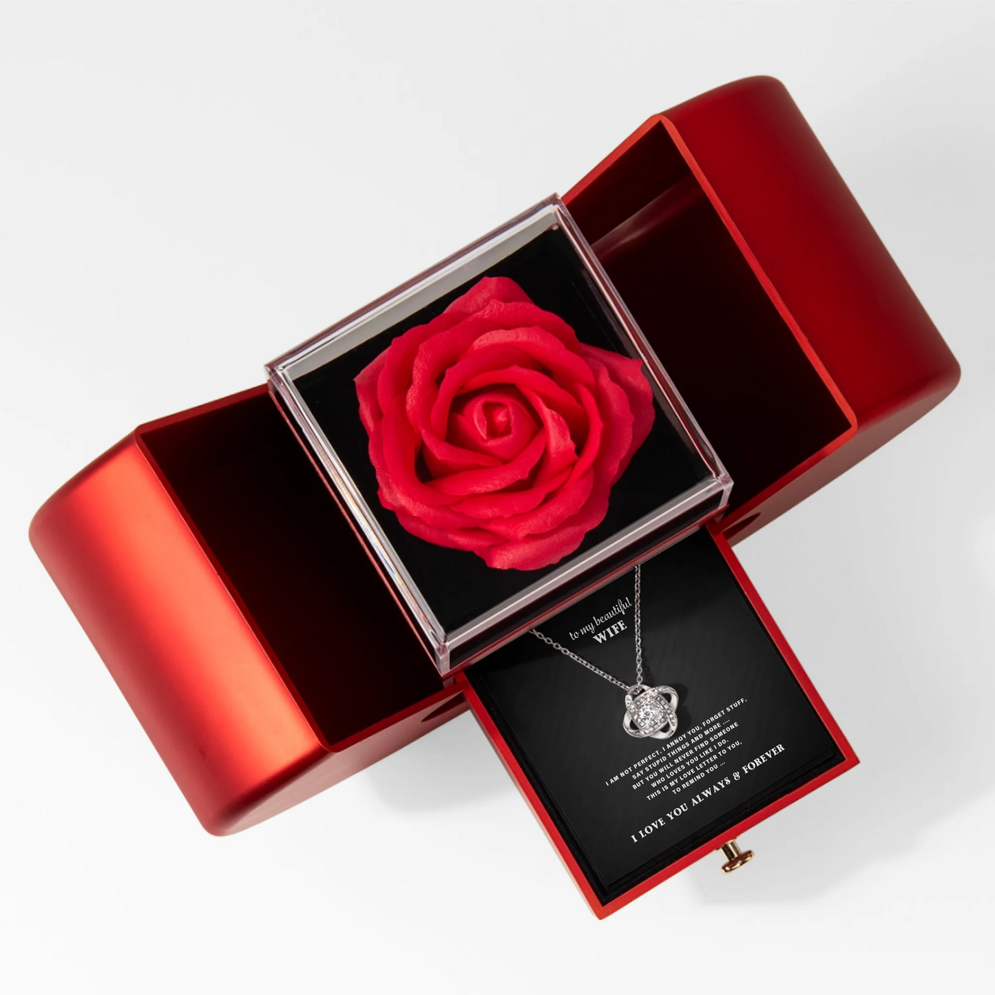 To My Wife Necklace Gift Set – Red Heart Rose Box