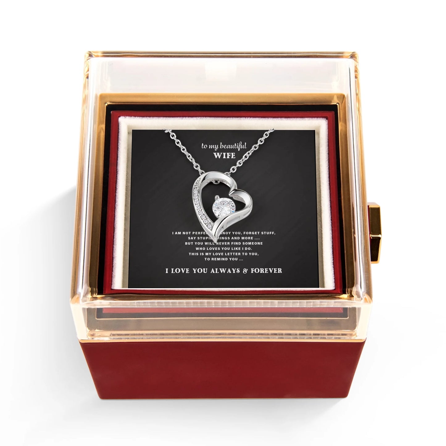 To My Wife Necklace Gift Set – Rotating Rose Gift Box