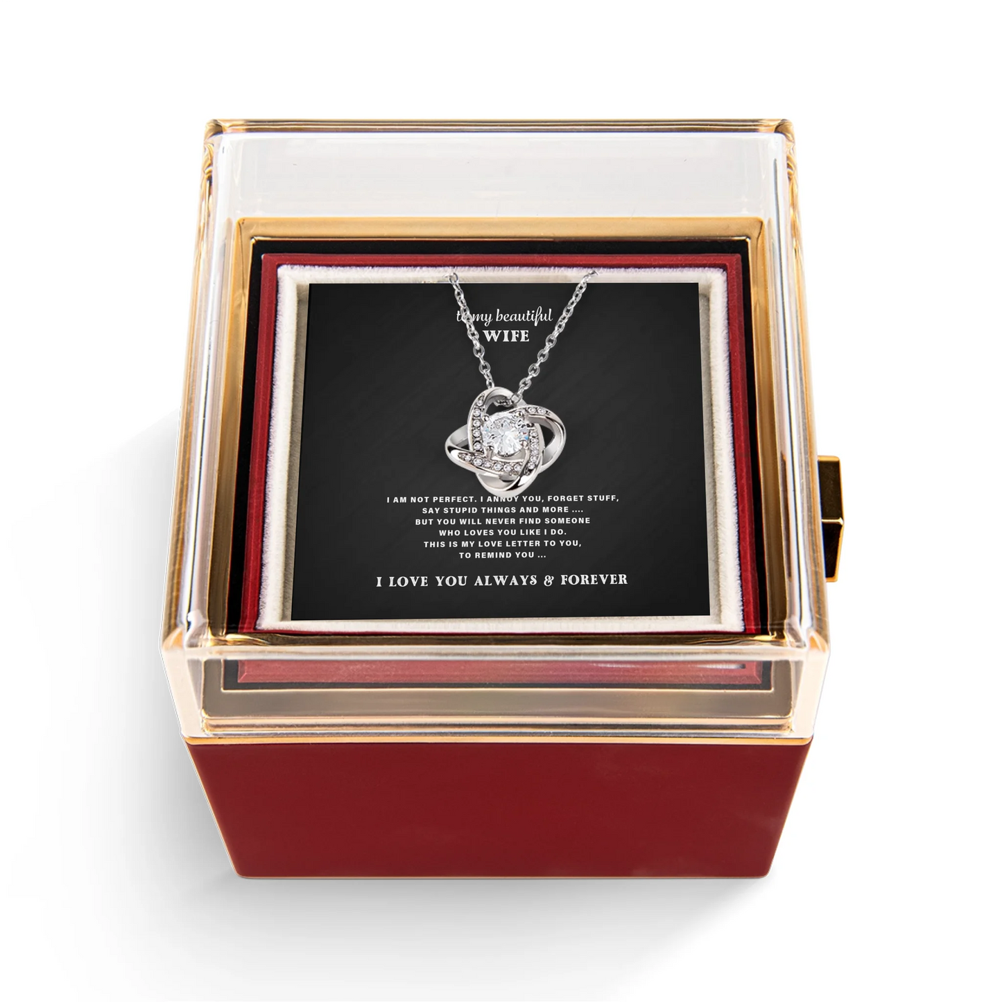 To My Wife Necklace Gift Set – Rotating Rose Gift Box