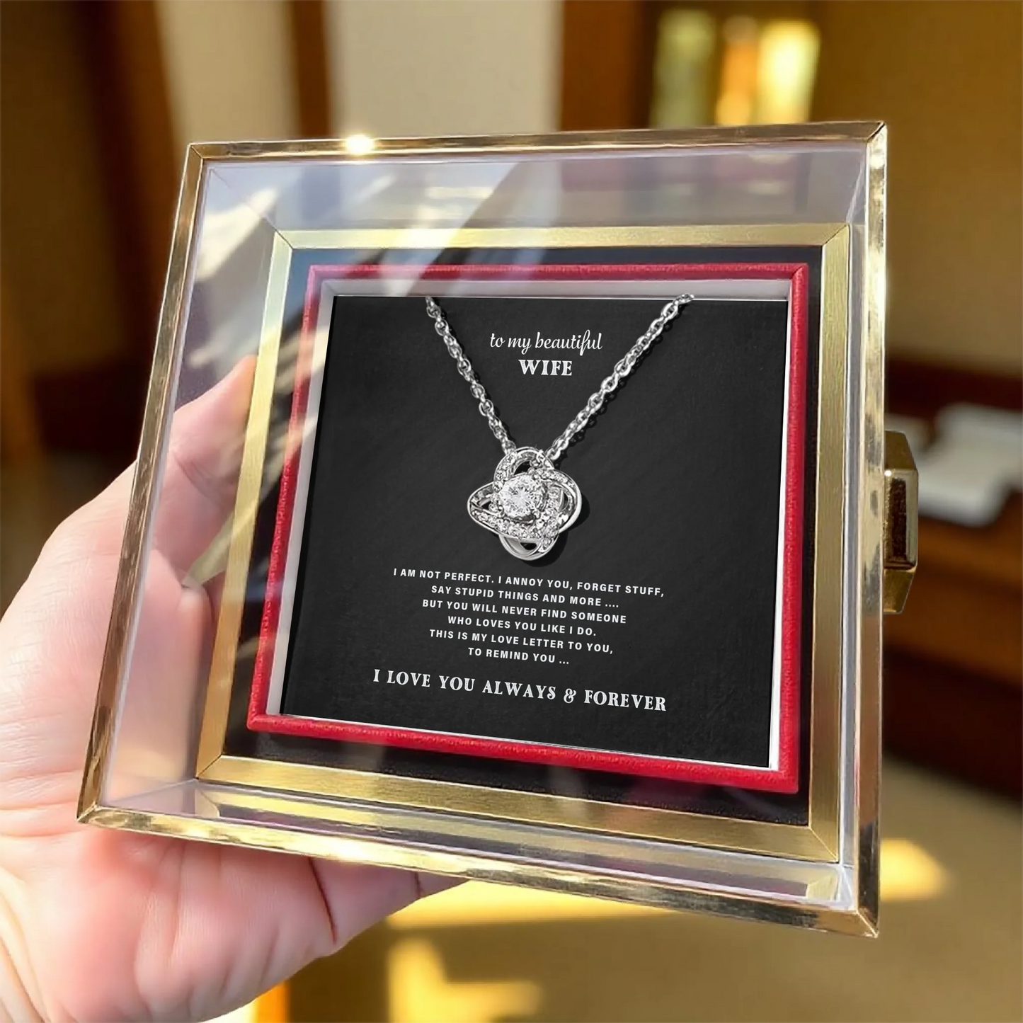 To My Wife Necklace Gift Set – Rotating Rose Gift Box