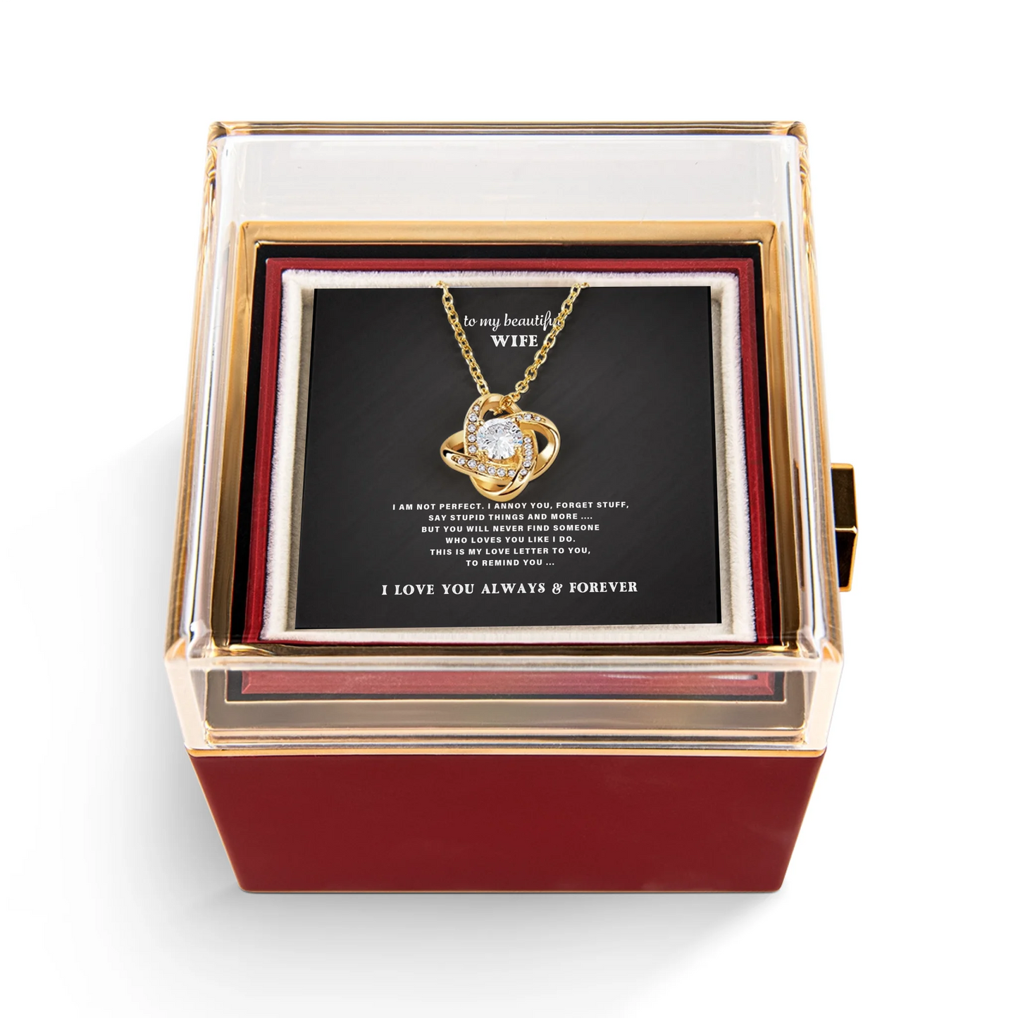 To My Wife Necklace Gift Set – Rotating Rose Gift Box