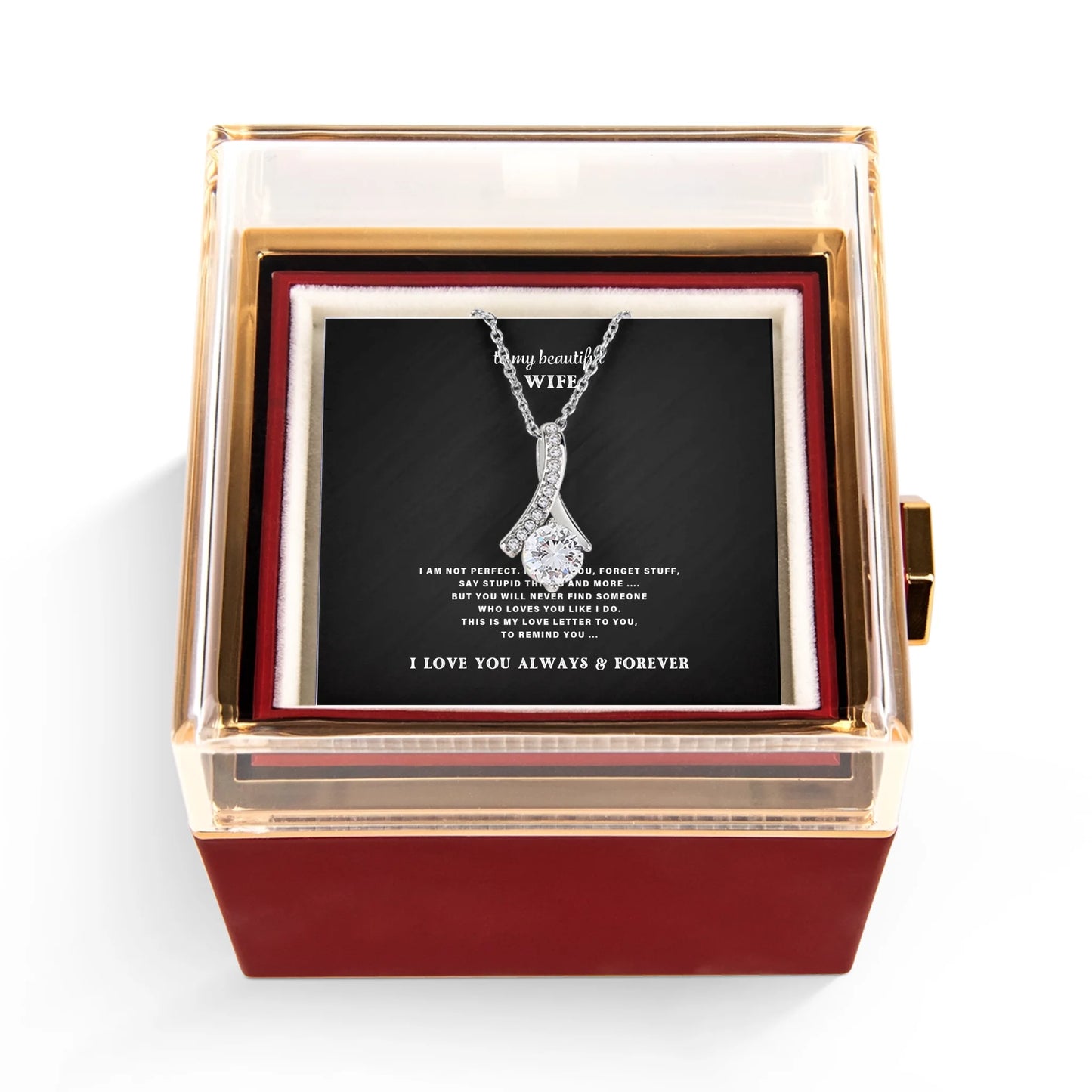 To My Wife Necklace Gift Set – Rotating Rose Gift Box