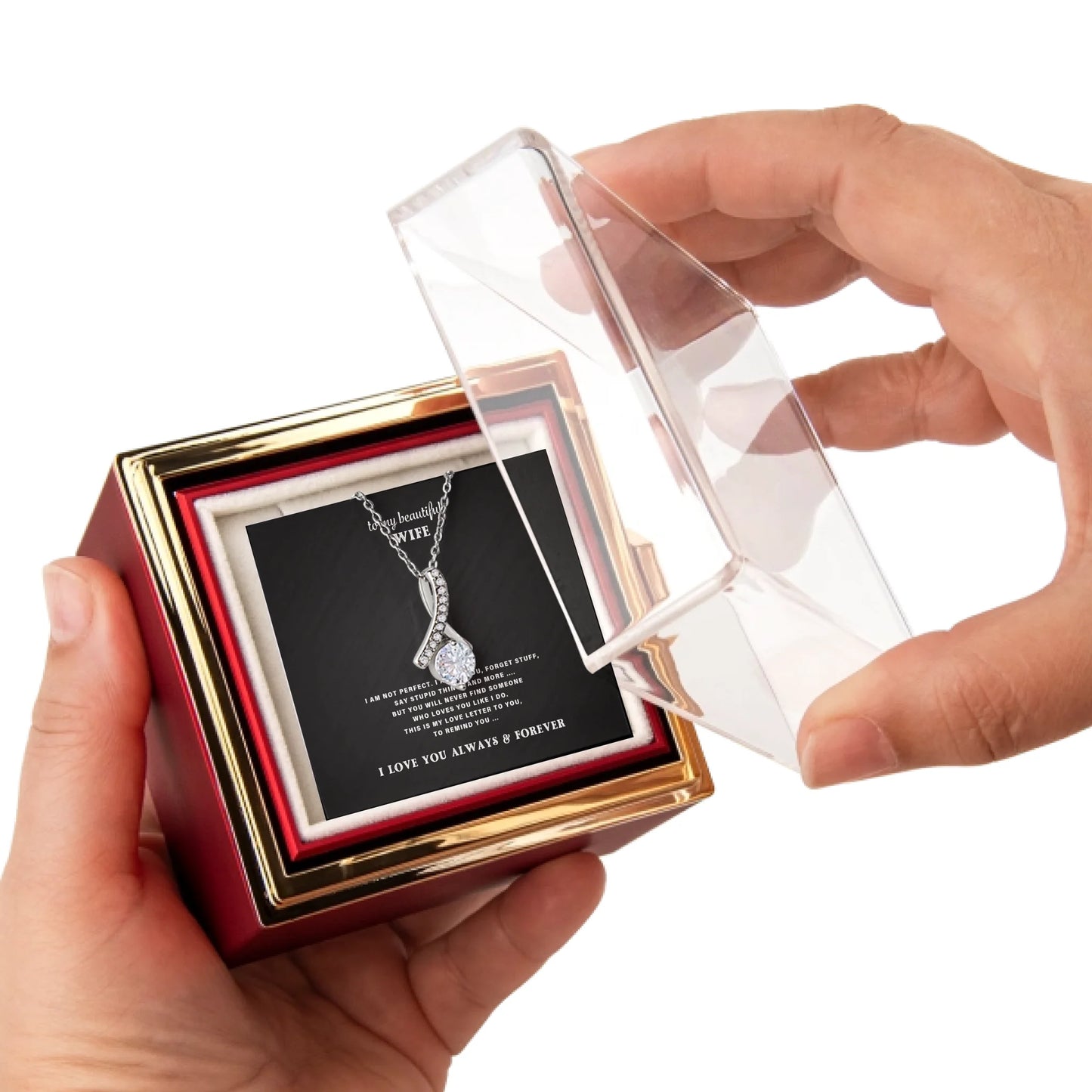 To My Wife Necklace Gift Set – Rotating Rose Gift Box