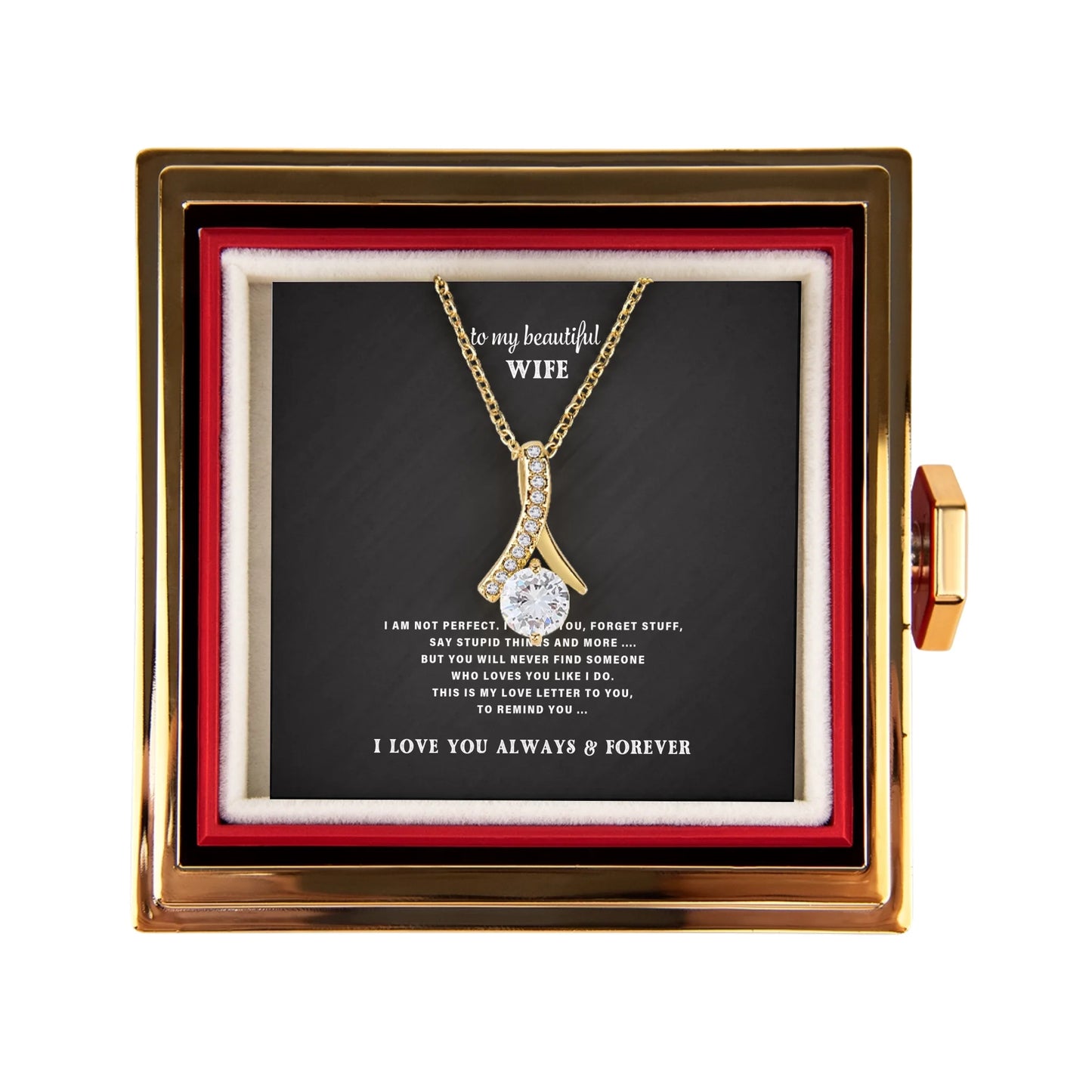 To My Wife Necklace Gift Set – Rotating Rose Gift Box