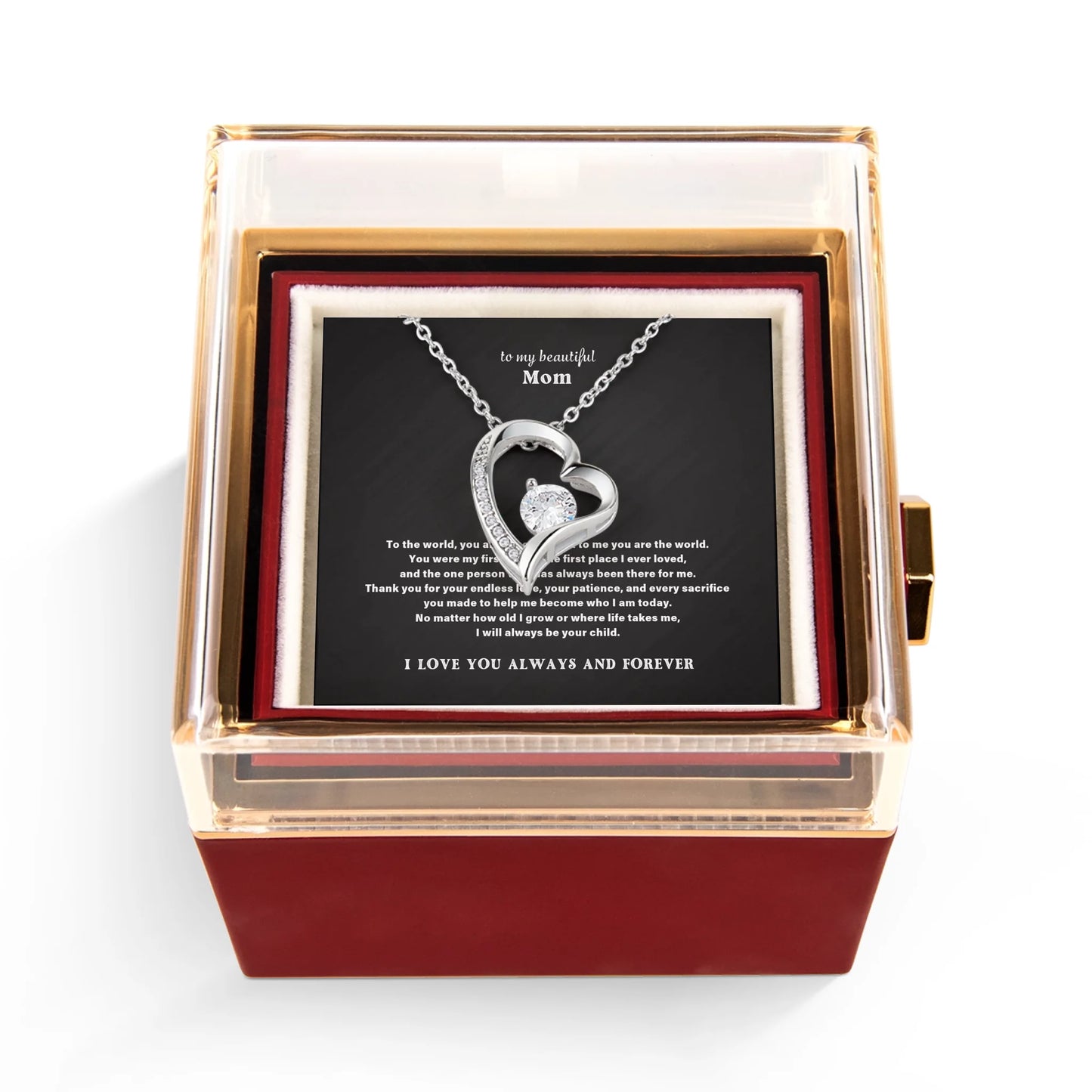 To My Mom Necklace Gift Set – Rotating Rose Gift Box