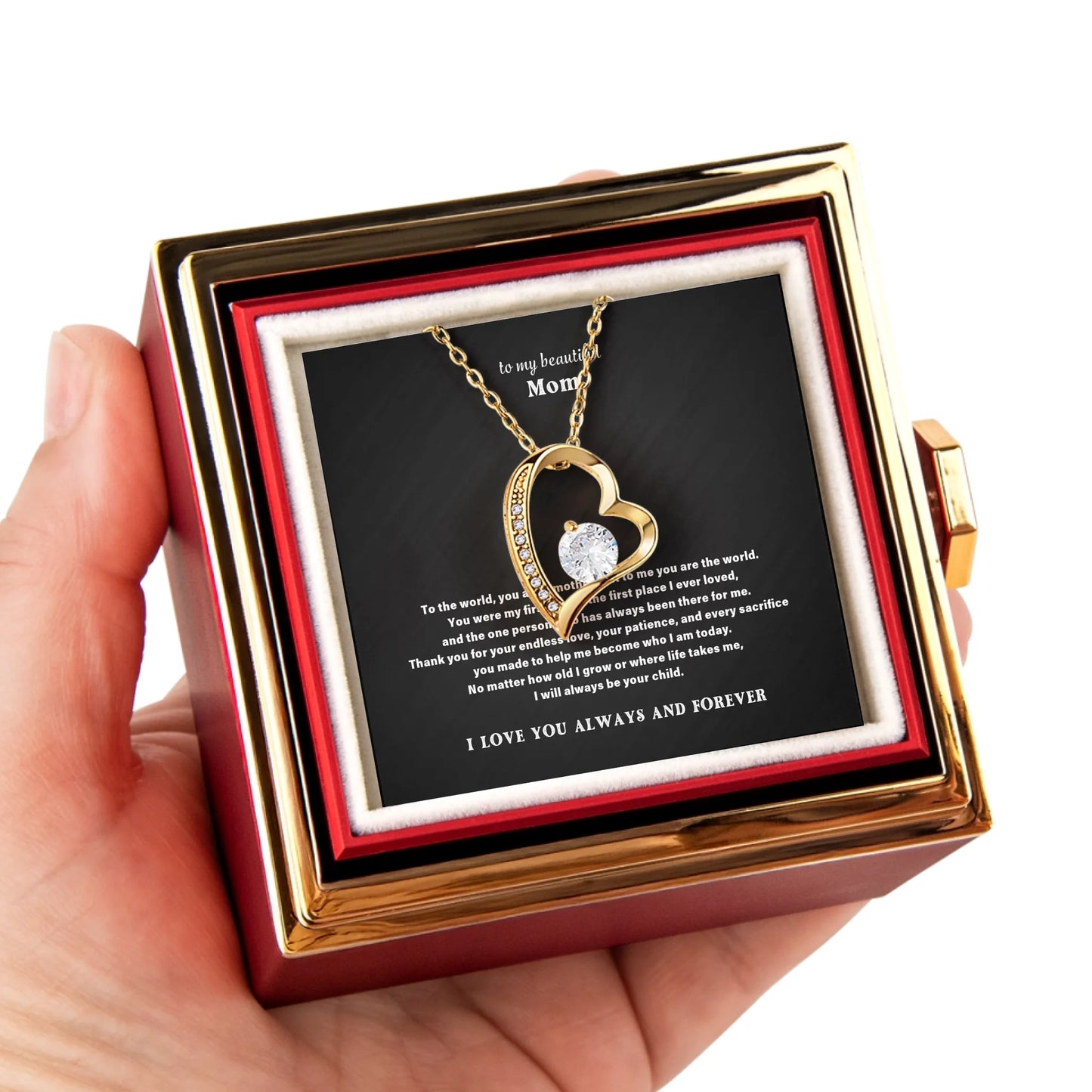 To My Mom Necklace Gift Set – Rotating Rose Gift Box