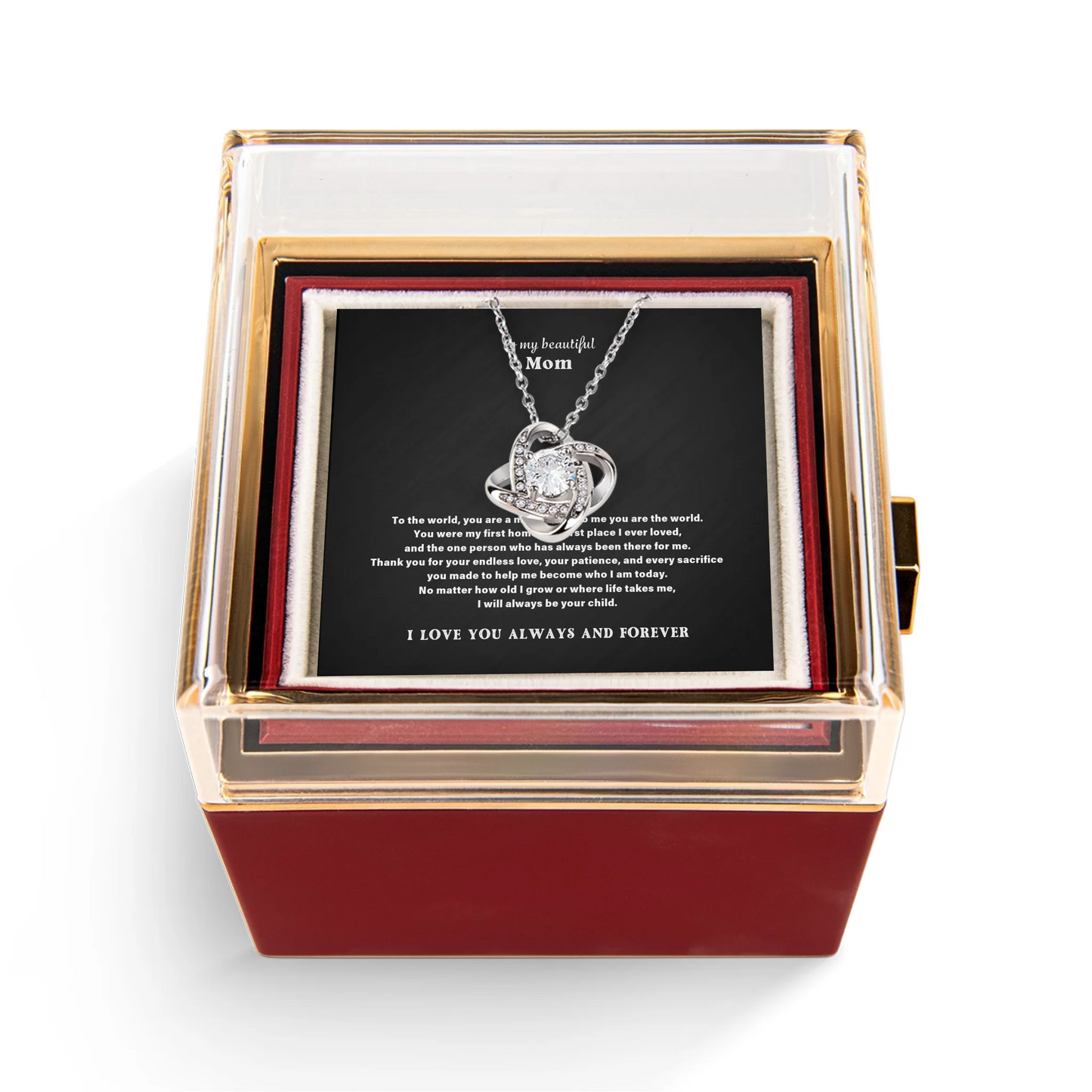 To My Mom Necklace Gift Set – Rotating Rose Gift Box
