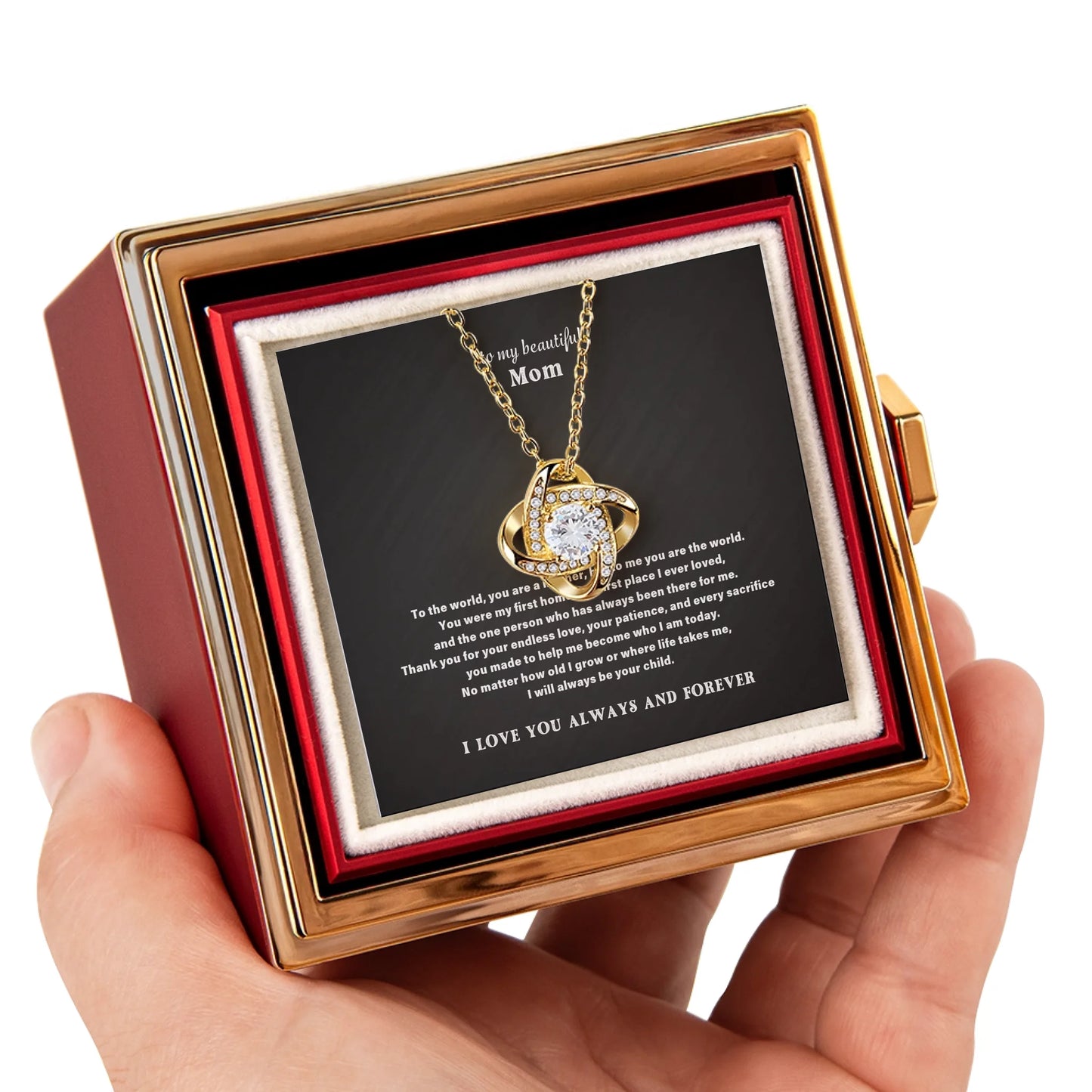 To My Mom Necklace Gift Set – Rotating Rose Gift Box