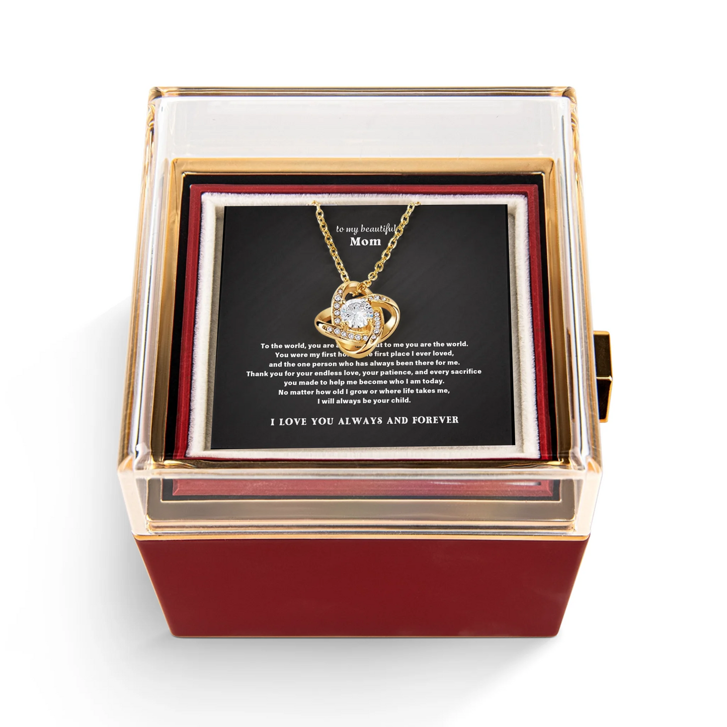 To My Mom Necklace Gift Set – Rotating Rose Gift Box