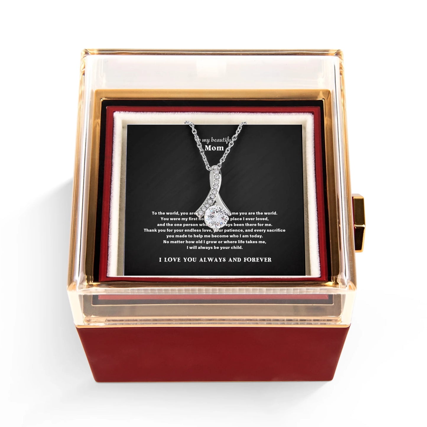 To My Mom Necklace Gift Set – Rotating Rose Gift Box