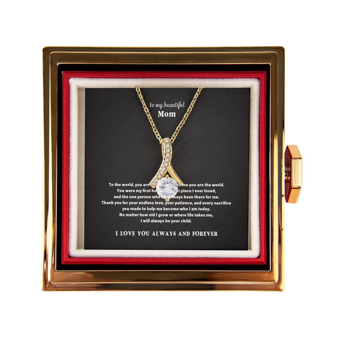 To My Mom Necklace Gift Set – Rotating Rose Gift Box