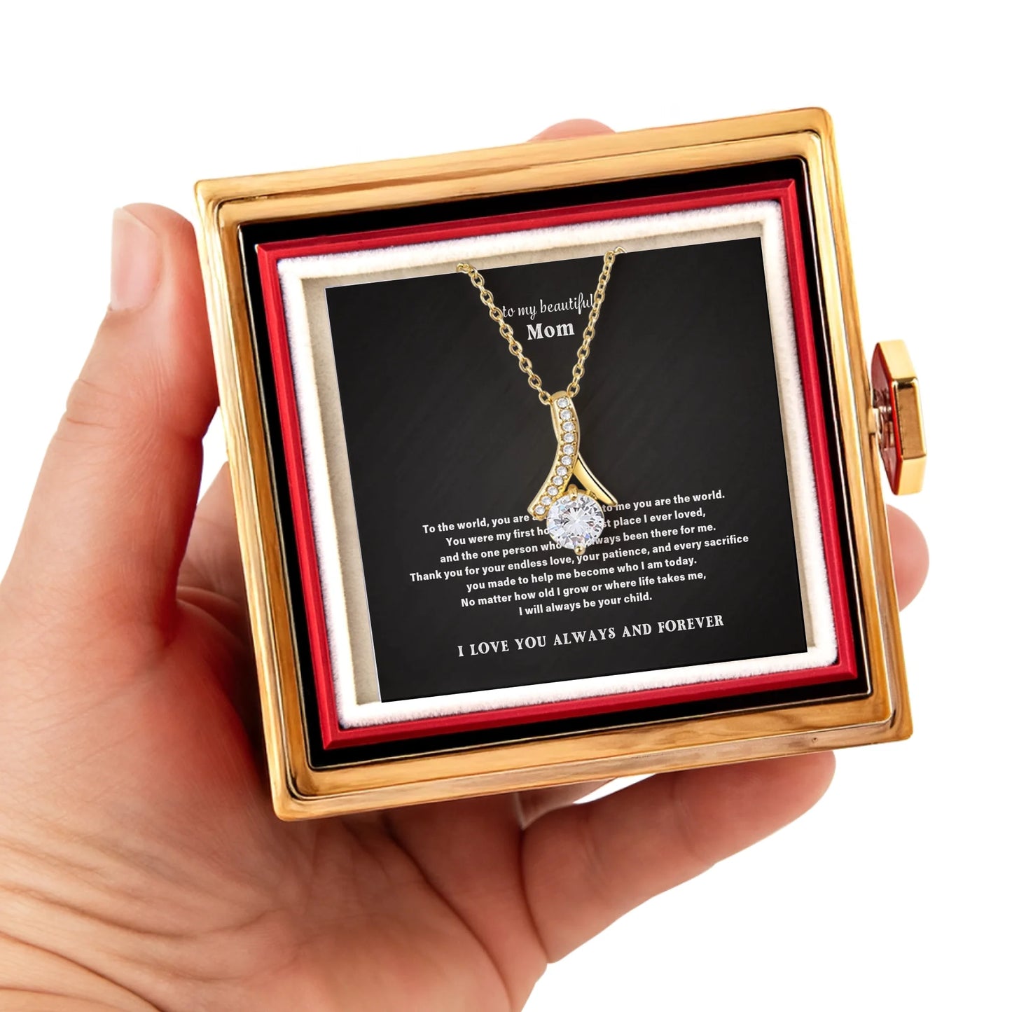 To My Mom Necklace Gift Set – Rotating Rose Gift Box