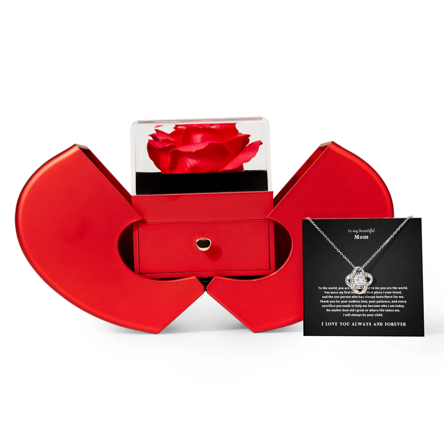 To My Mom Necklace Gift Set – Red Heart Rose Gift Box
