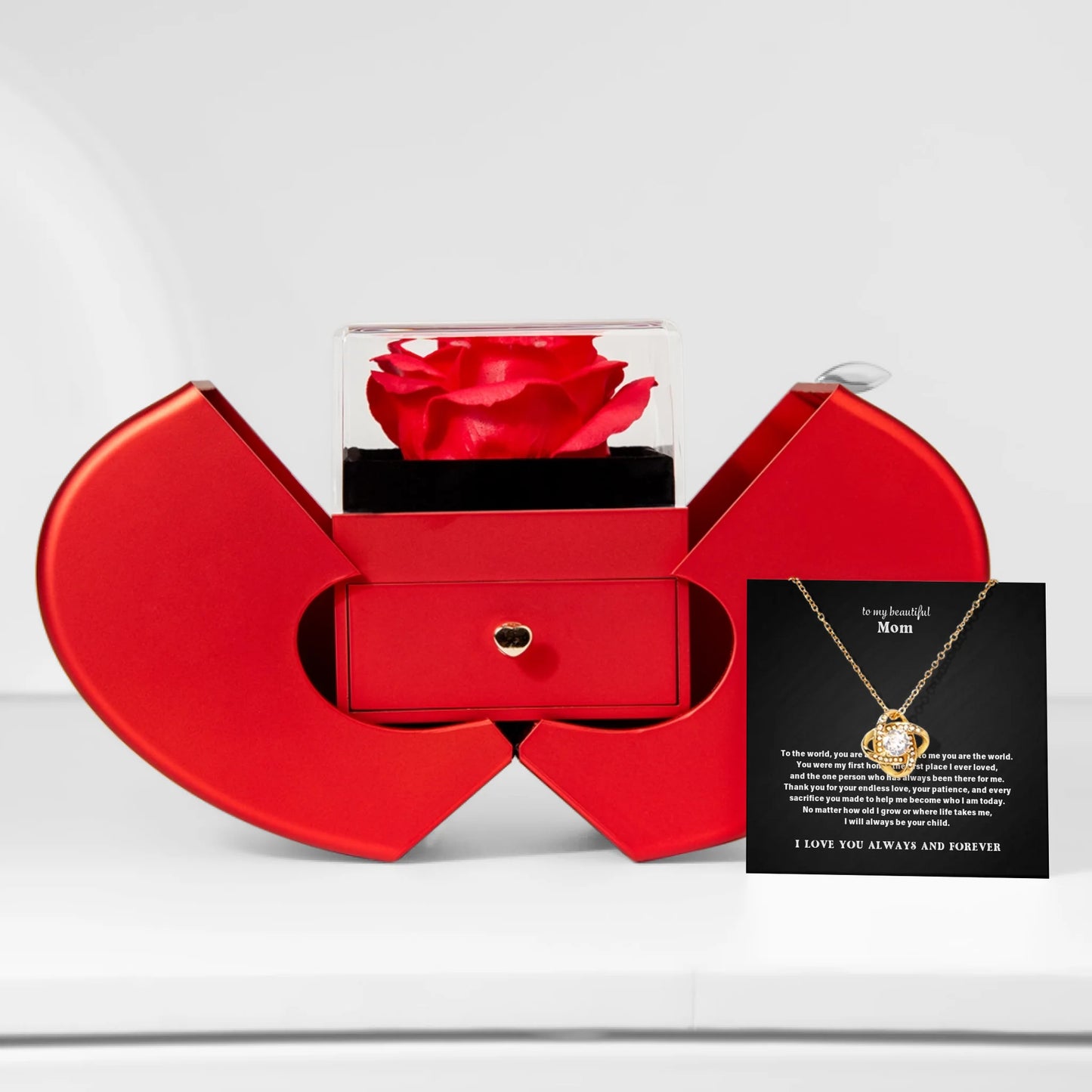To My Mom Necklace Gift Set – Red Heart Rose Gift Box