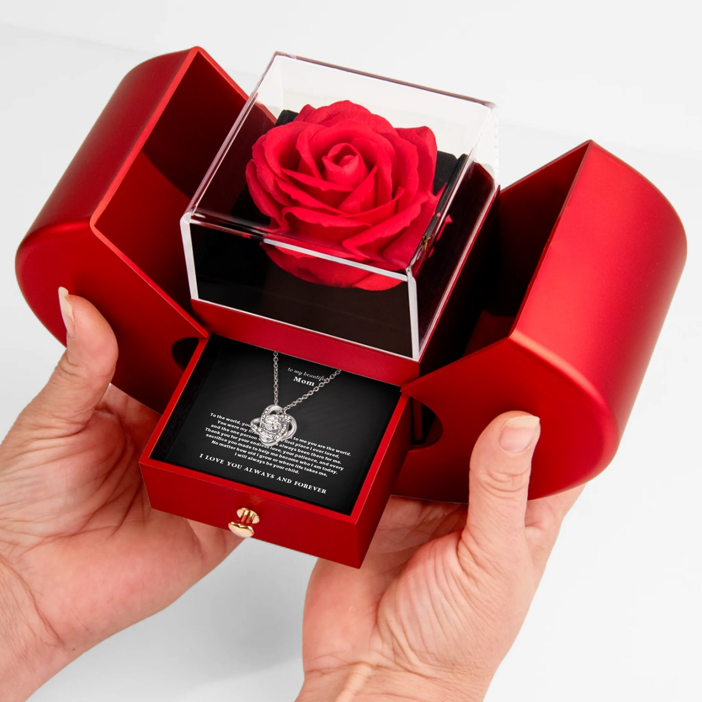 To My Mom Necklace Gift Set – Red Heart Rose Gift Box