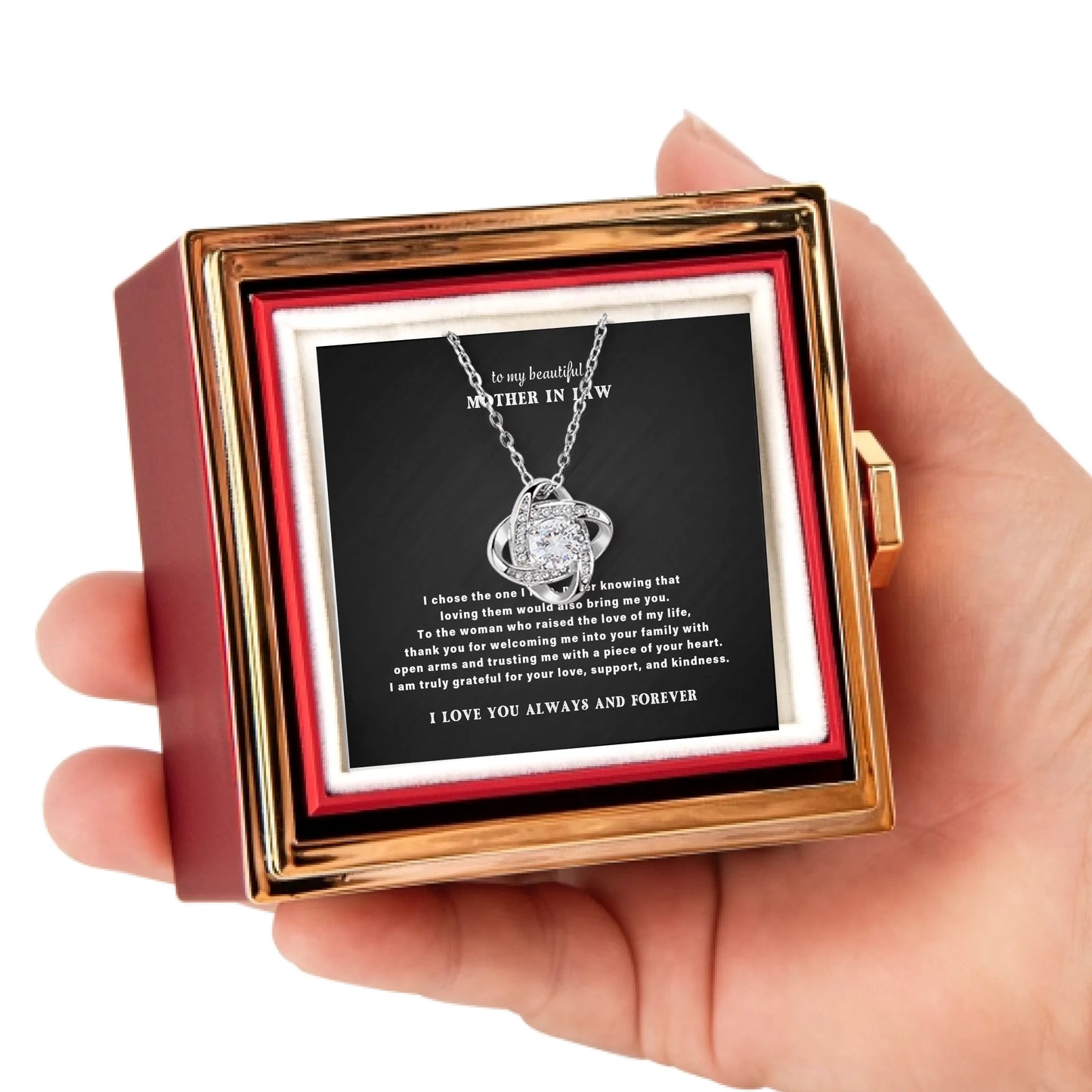 To My Mother in Law Necklace Gift Set – Rotating Rose Gift Box