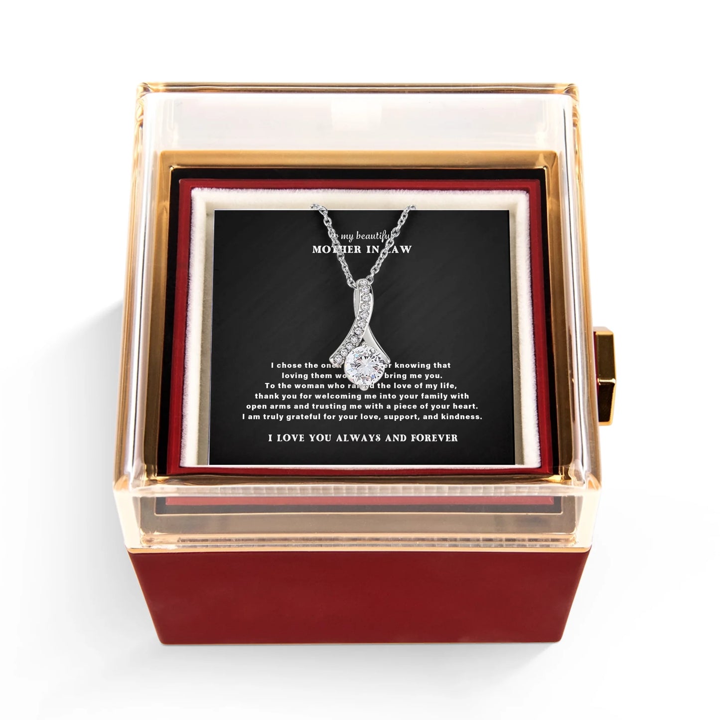 To My Mother in Law Necklace Gift Set – Rotating Rose Gift Box