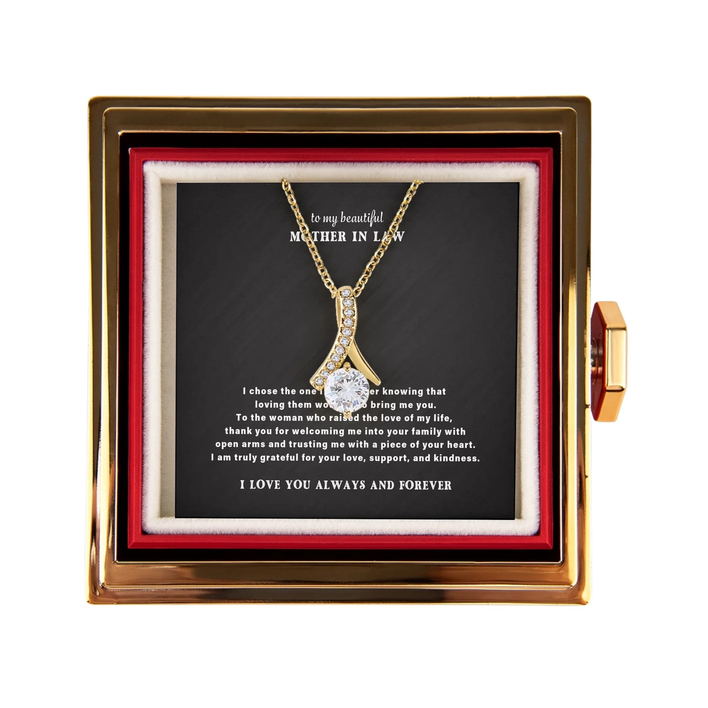 To My Mother in Law Necklace Gift Set – Rotating Rose Gift Box