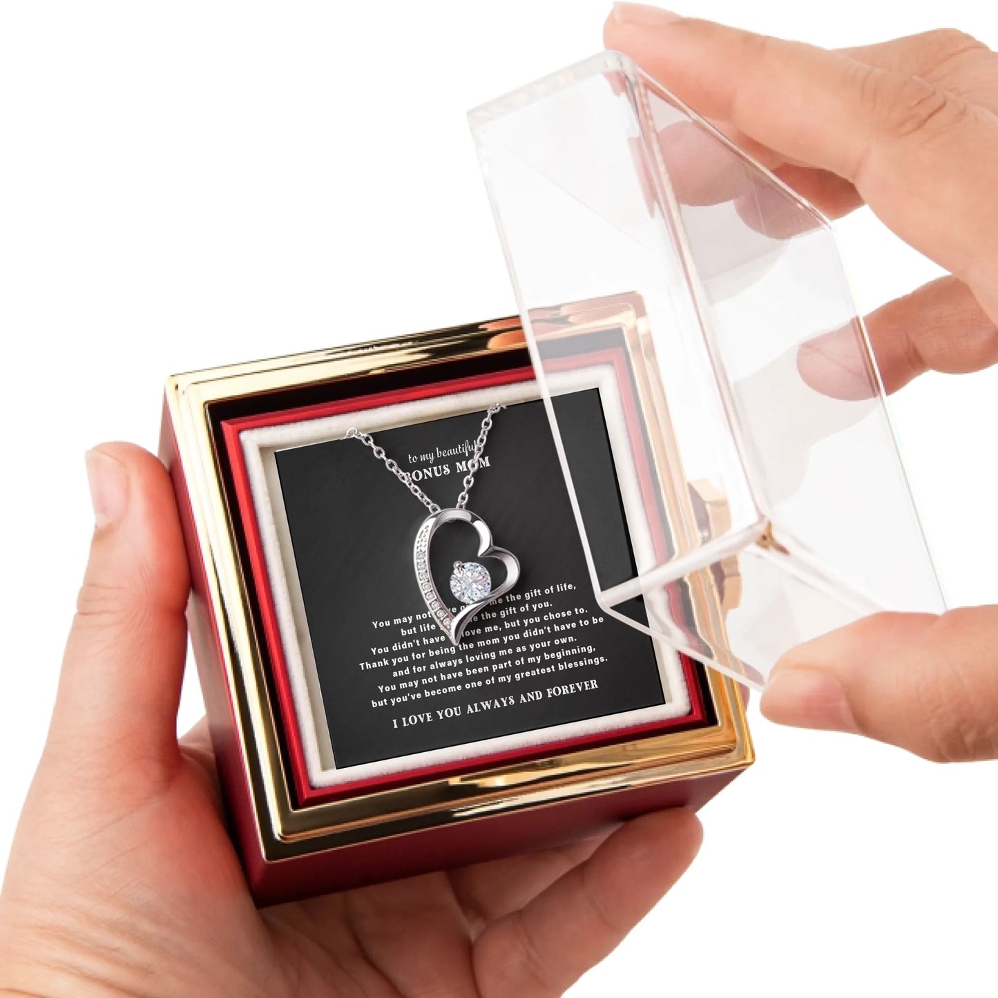 To My Bonus Mom Necklace Gift Set – Rotating Rose Gift Box