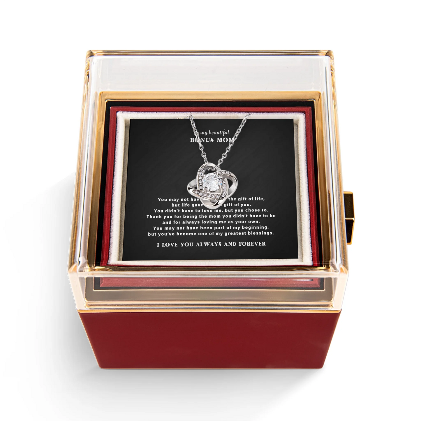 To My Bonus Mom Necklace Gift Set – Rotating Rose Gift Box