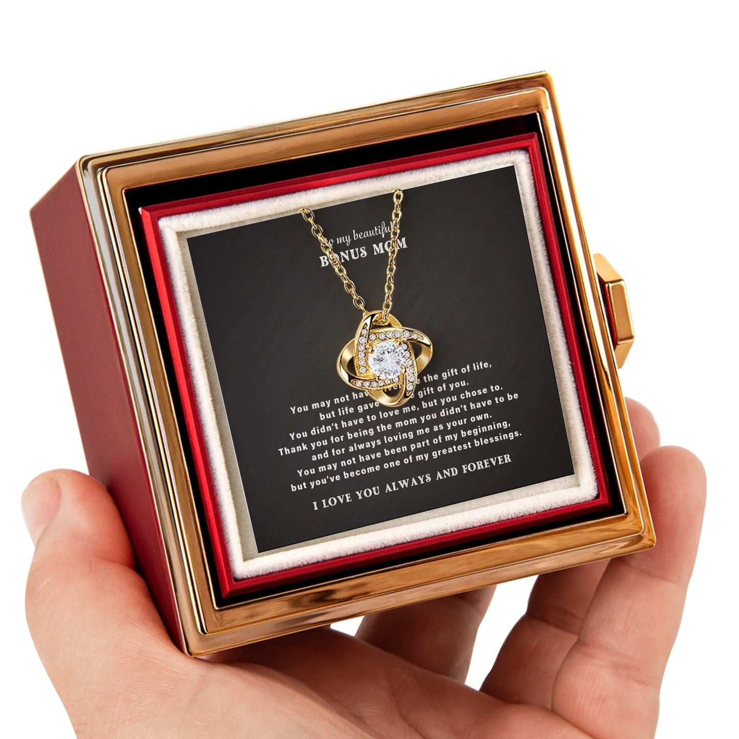 To My Bonus Mom Necklace Gift Set – Rotating Rose Gift Box