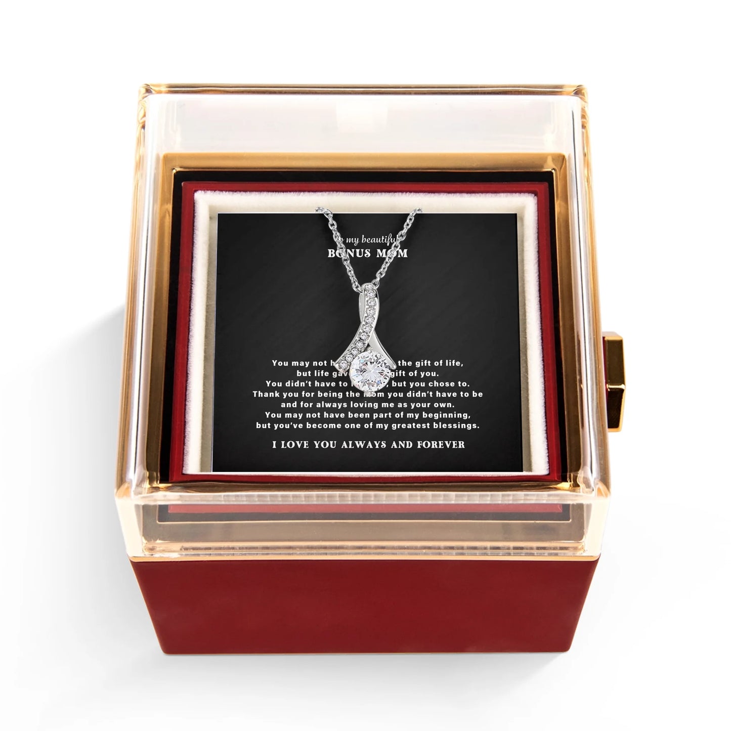 To My Bonus Mom Necklace Gift Set – Rotating Rose Gift Box