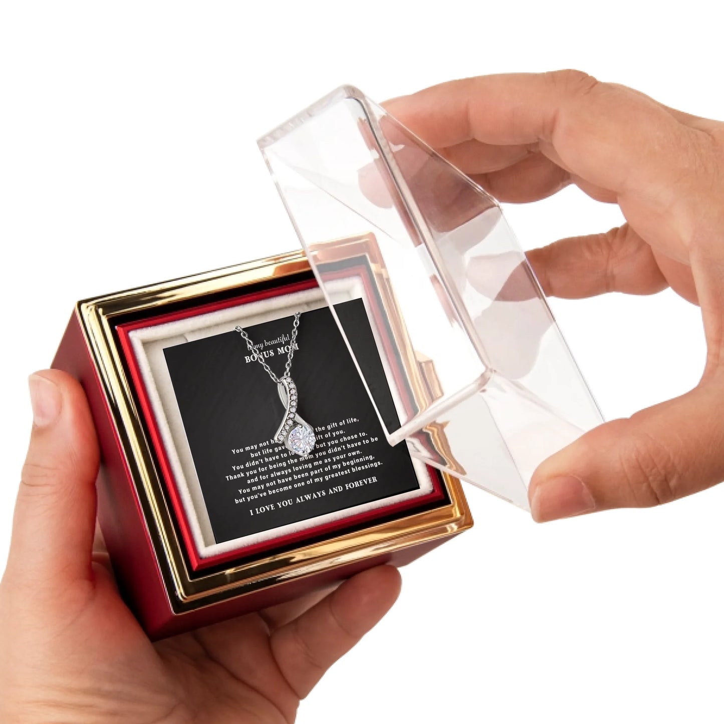 To My Bonus Mom Necklace Gift Set – Rotating Rose Gift Box