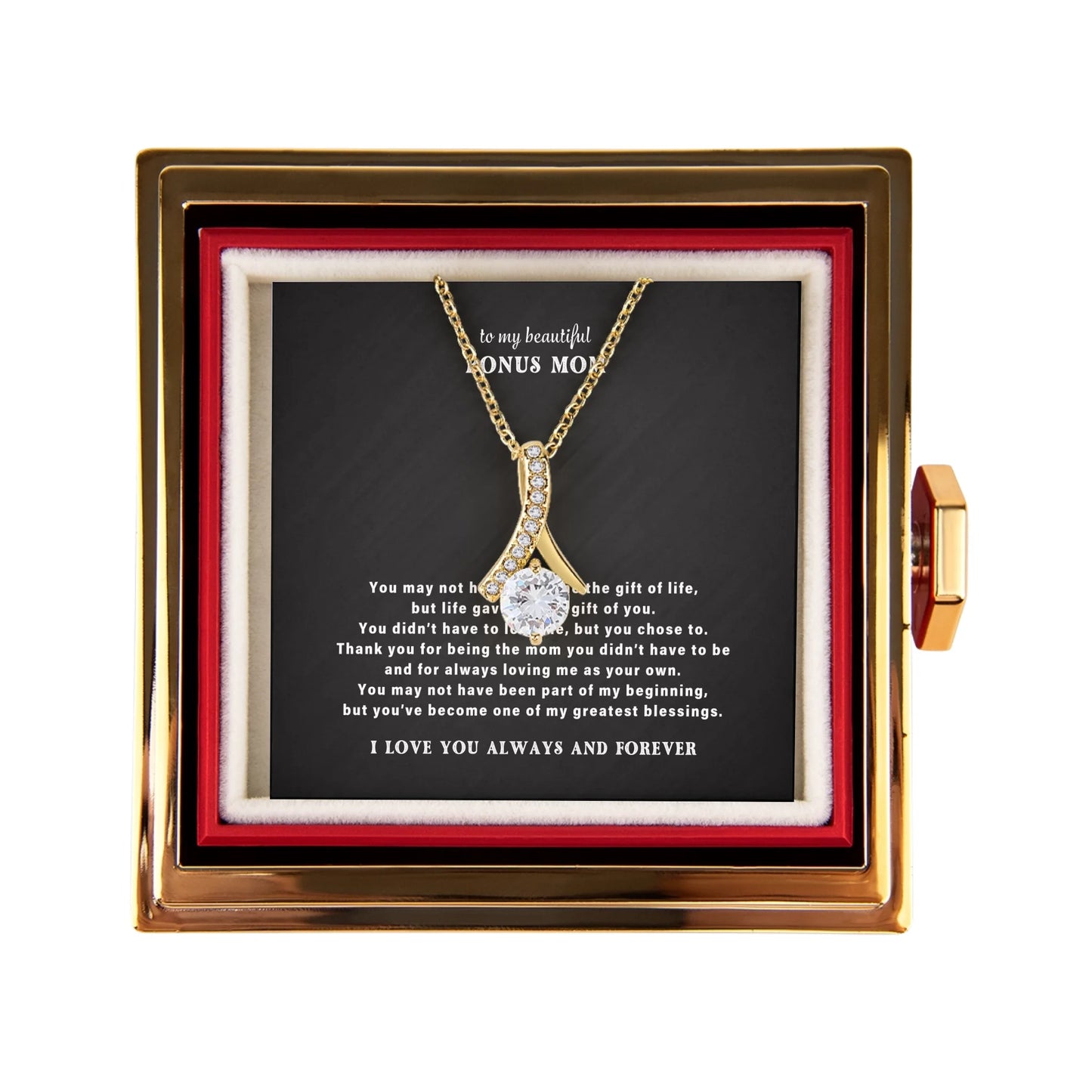 To My Bonus Mom Necklace Gift Set – Rotating Rose Gift Box