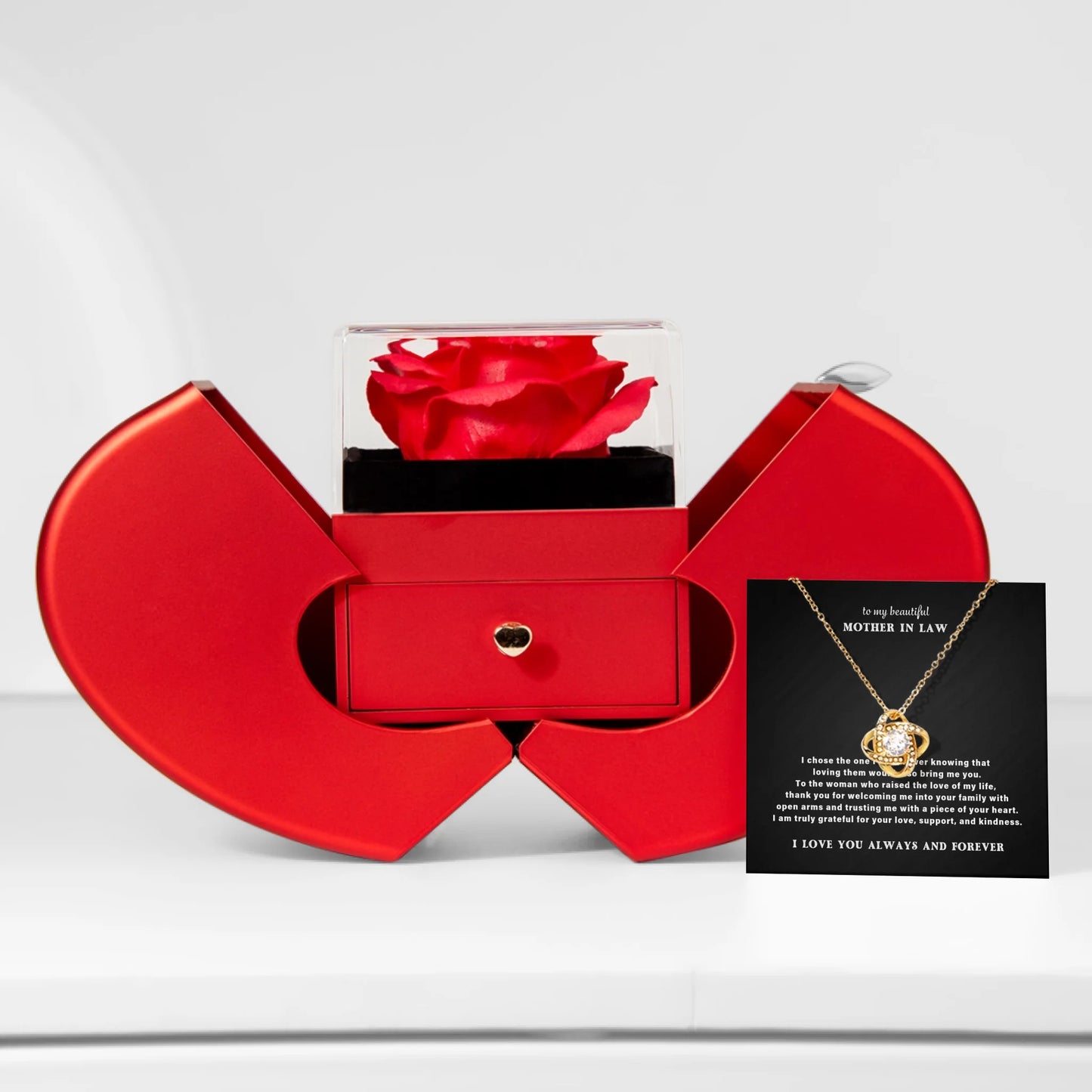 To My Mother in Law Necklace Gift Set – Red Heart Rose Gift Box