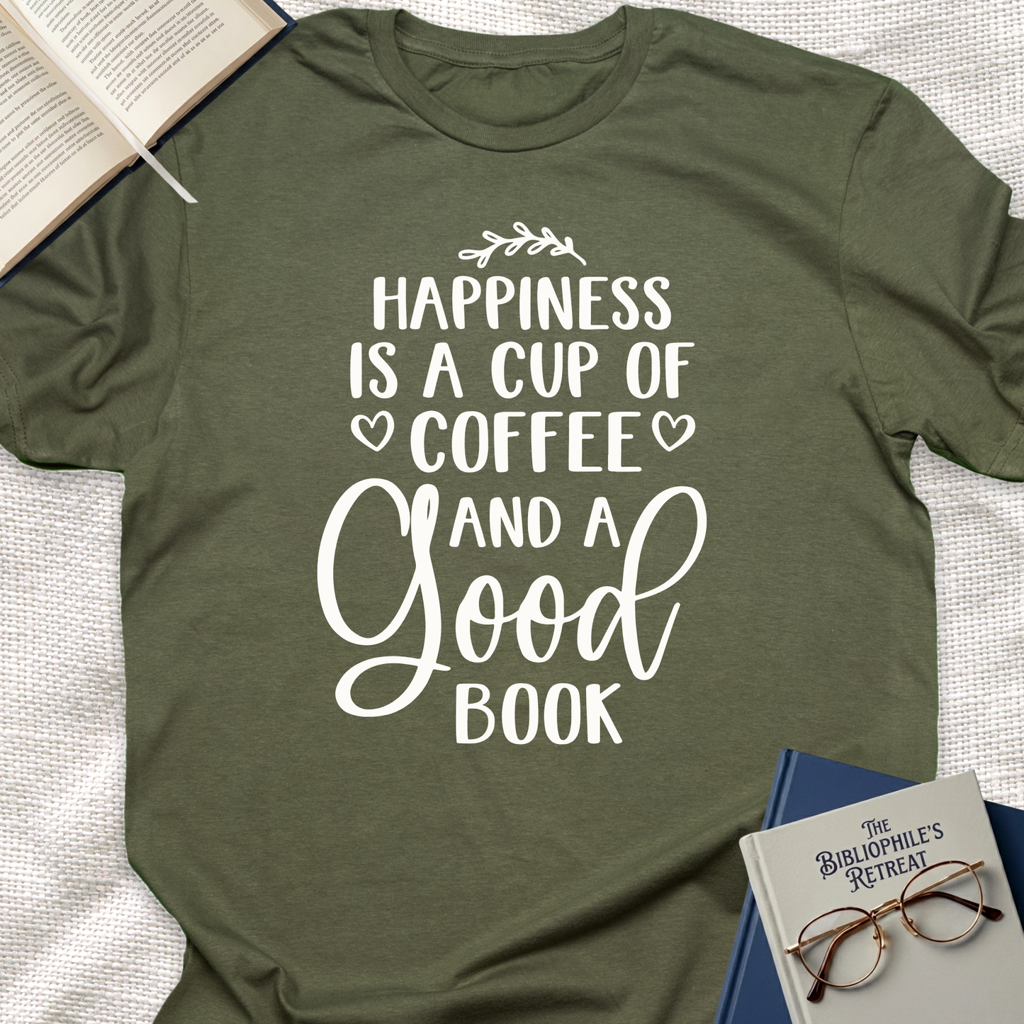 Happinese With Coffee and Books Tee