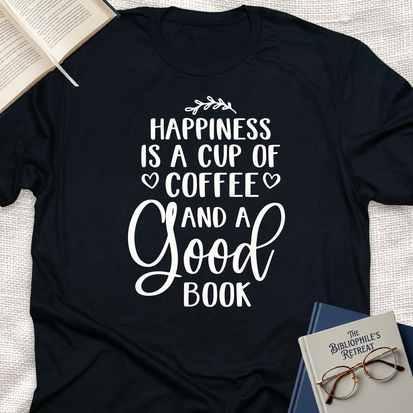 Happinese With Coffee and Books Tee