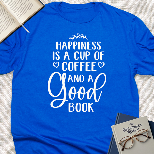 Happinese With Coffee and Books Tee