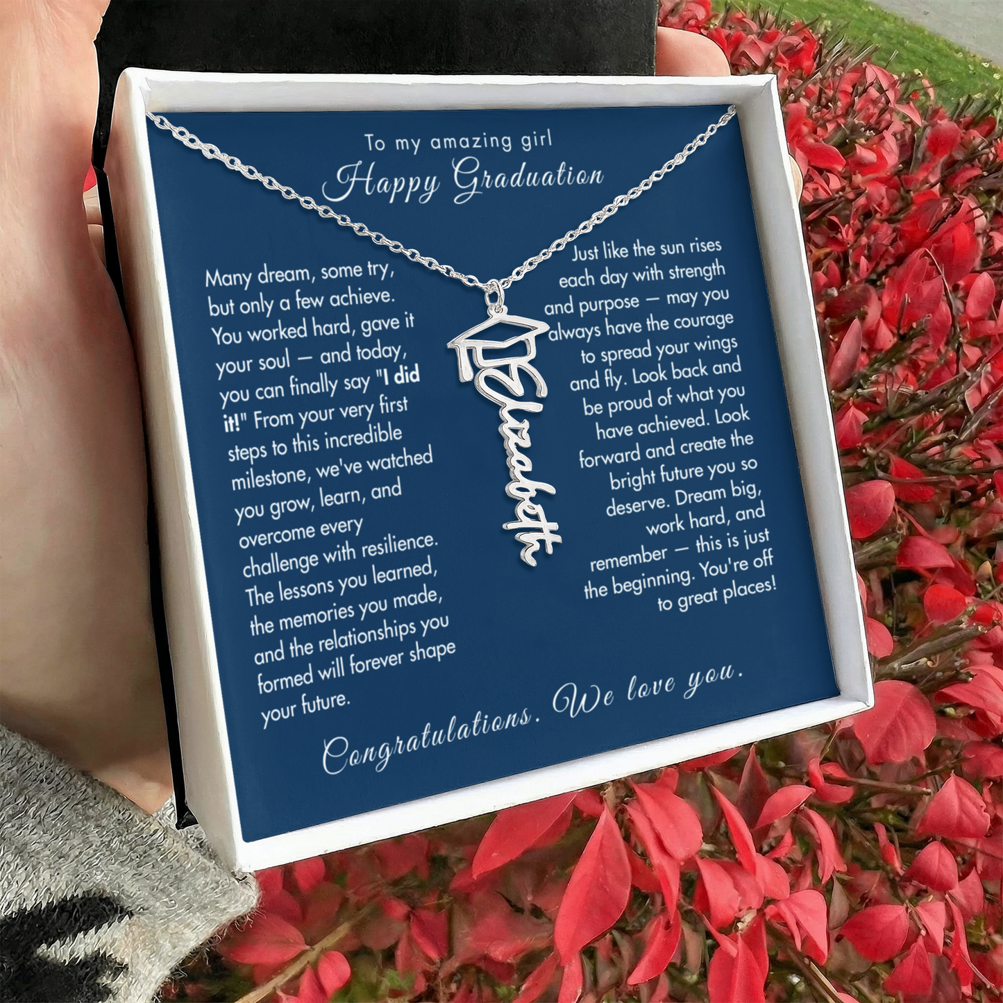 Graduation Cap Name Necklace – Gift for Daughter