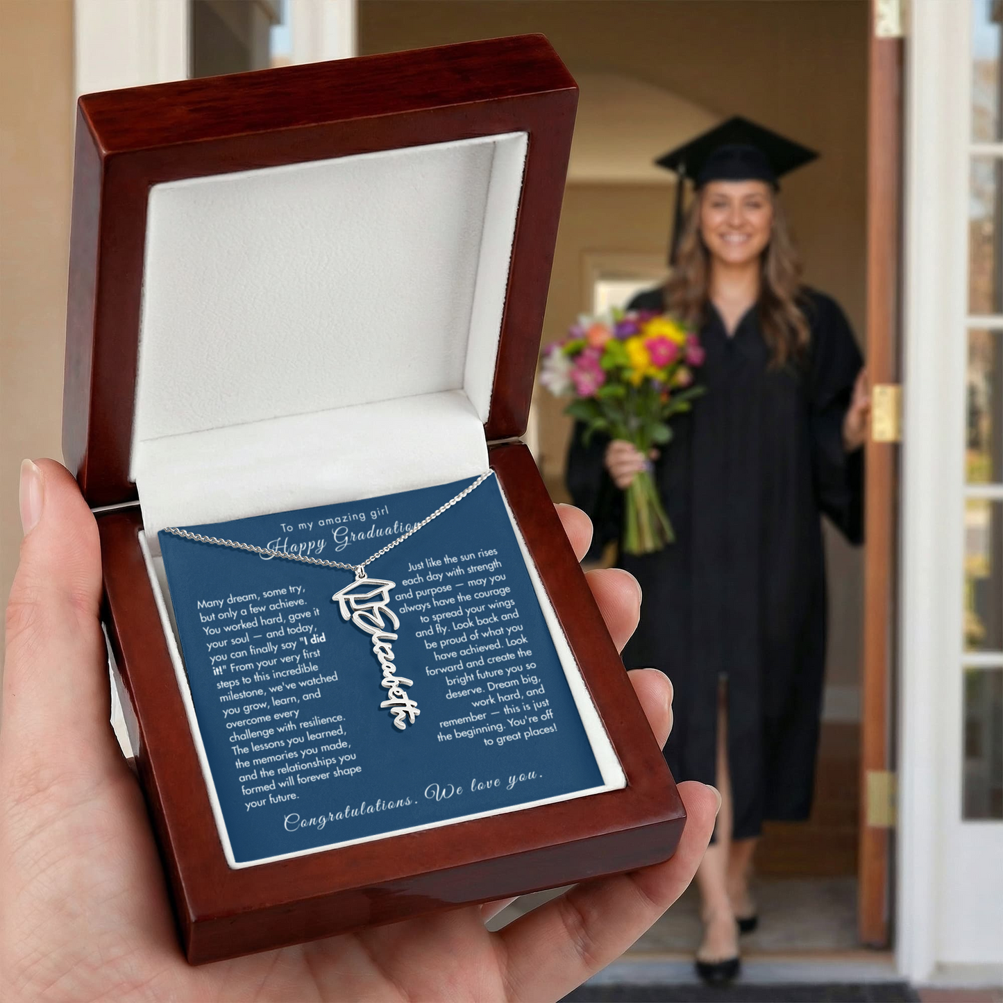 Graduation Cap Name Necklace – Gift for Daughter