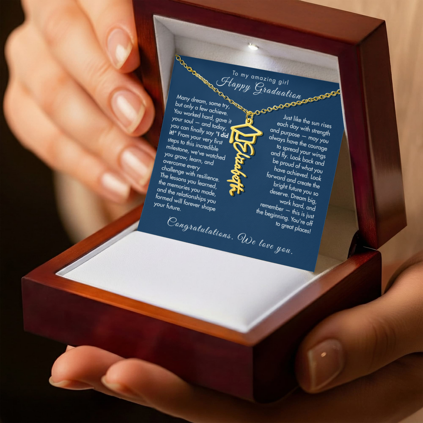 Graduation Cap Name Necklace – Gift for Daughter